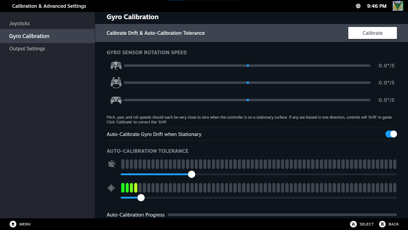 A screenshot of Steam Big Picture's new auto calibration menu