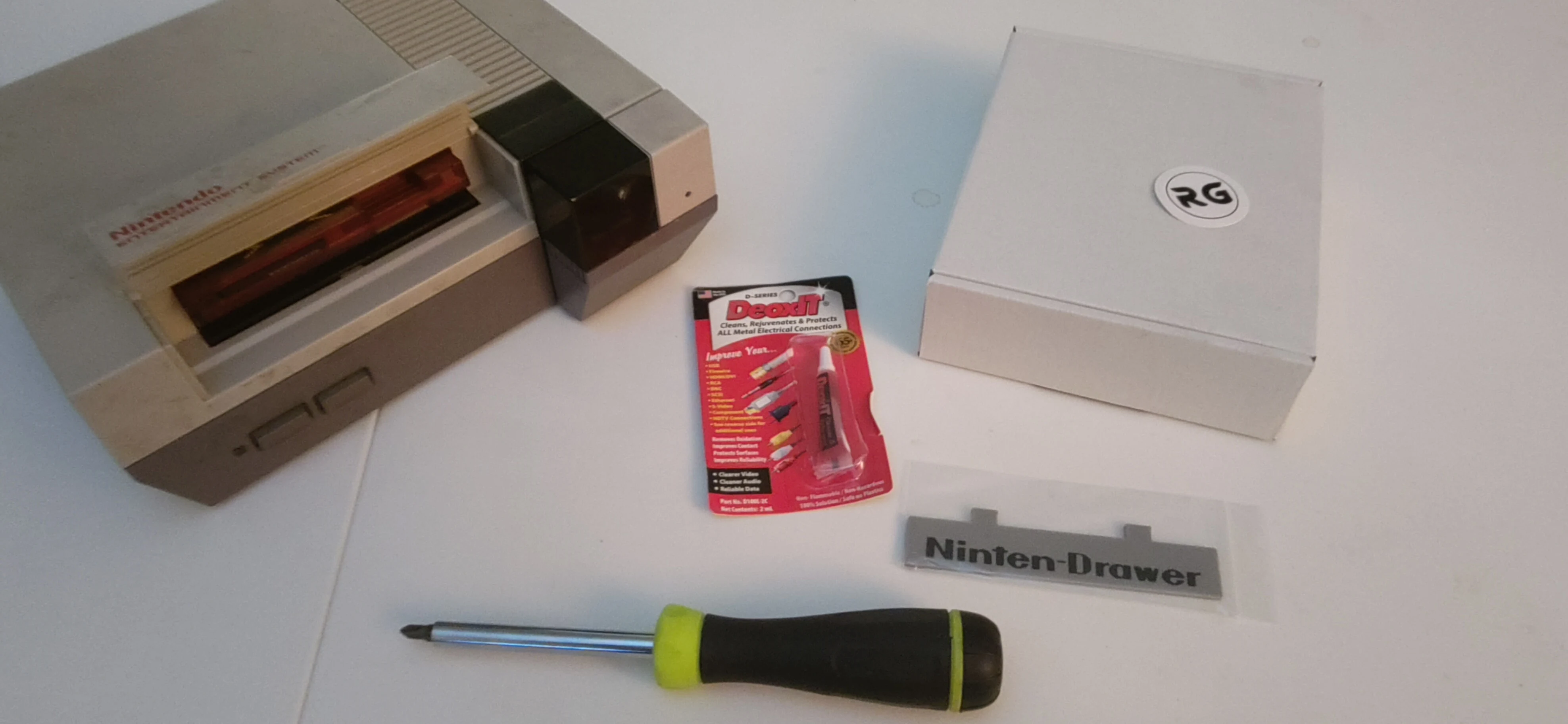 NES console, Ninten-Drawer, Screwdriver, DeOxIt