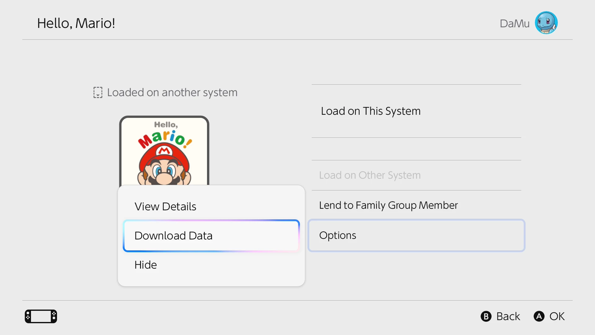 Download data from Virtual Card menu